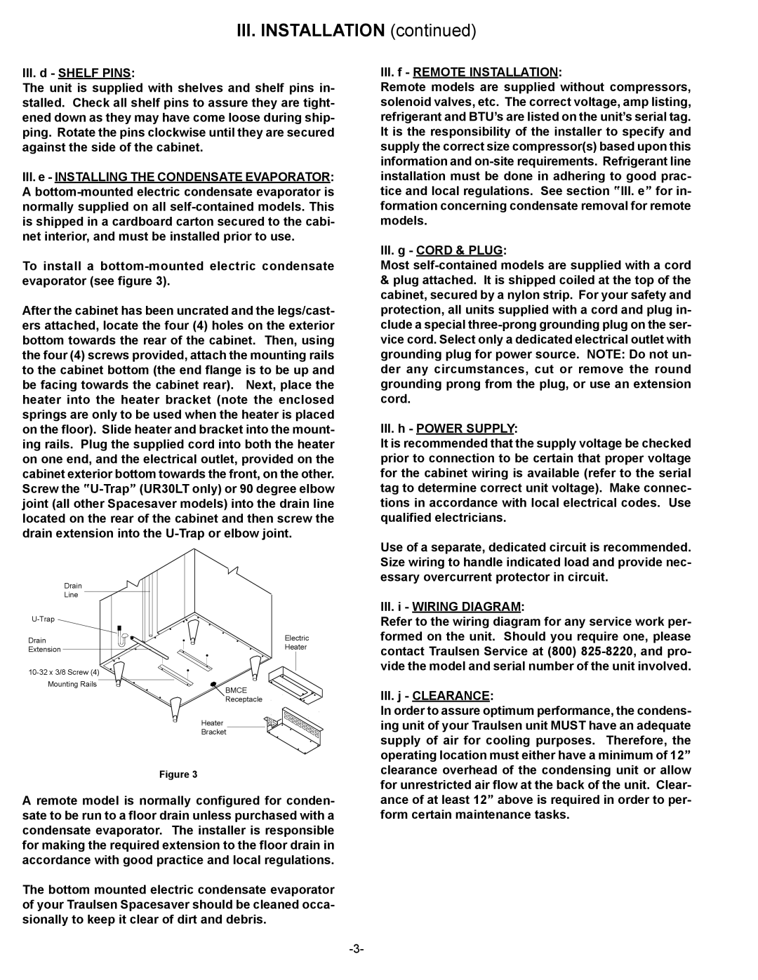 Traulsen UR48WT, UC27WT, UC27HT, UR48HT, UR48DT, UR30HT, UR30WT, UR30LT owner manual III. i Wiring Diagram, III. j Clearance 