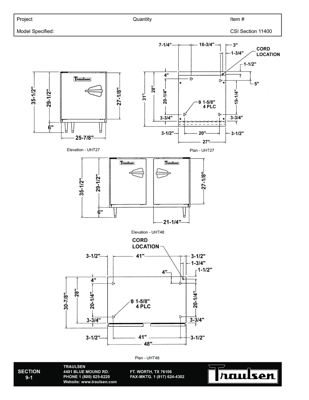 Traulsen UHT27-R, UHT60-LR, UHT48-LR warranty Traulsen Blue Mound RD FT. WORTH, TX 