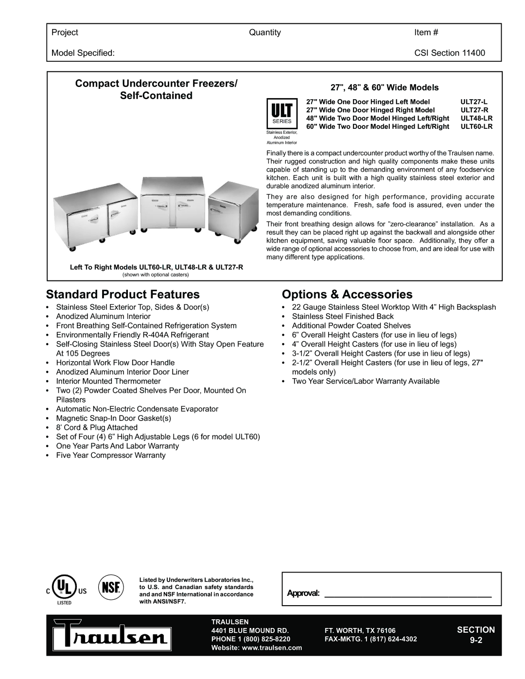 Traulsen ULT60-LR, ULT48-LR, ULT27-R warranty Ult 