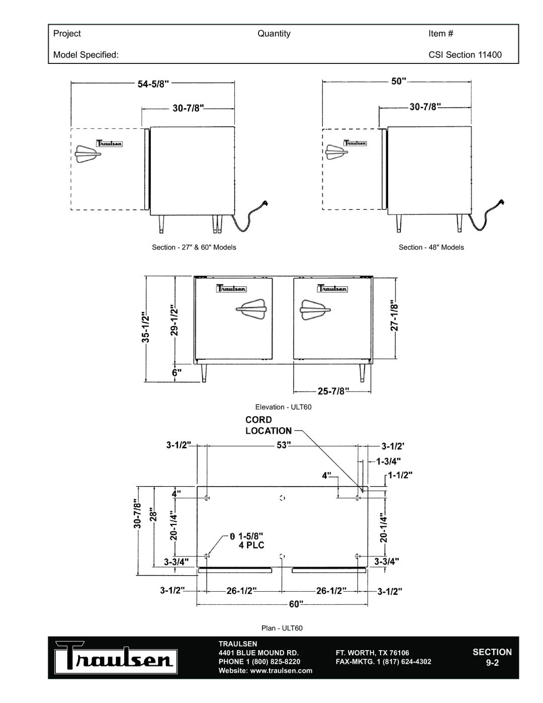 Traulsen ULT48-LR, ULT60-LR, ULT27-R warranty Models 