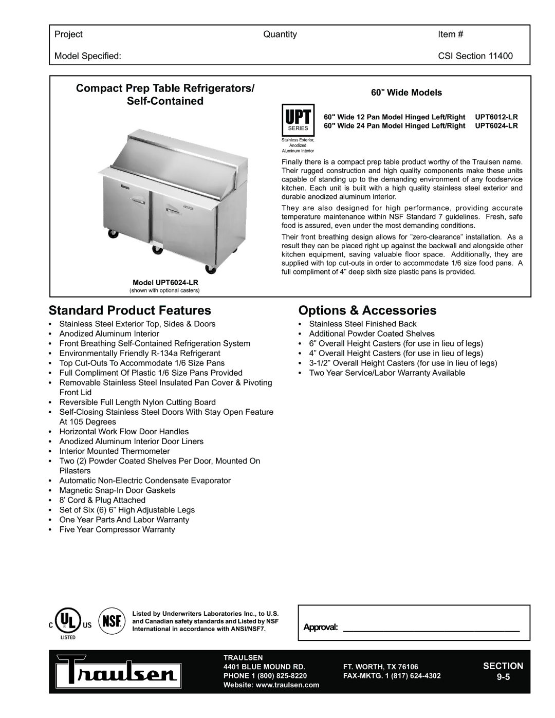 Traulsen UPT6024-LR warranty Upt, Compact Prep Table Refrigerators Self-Contained 