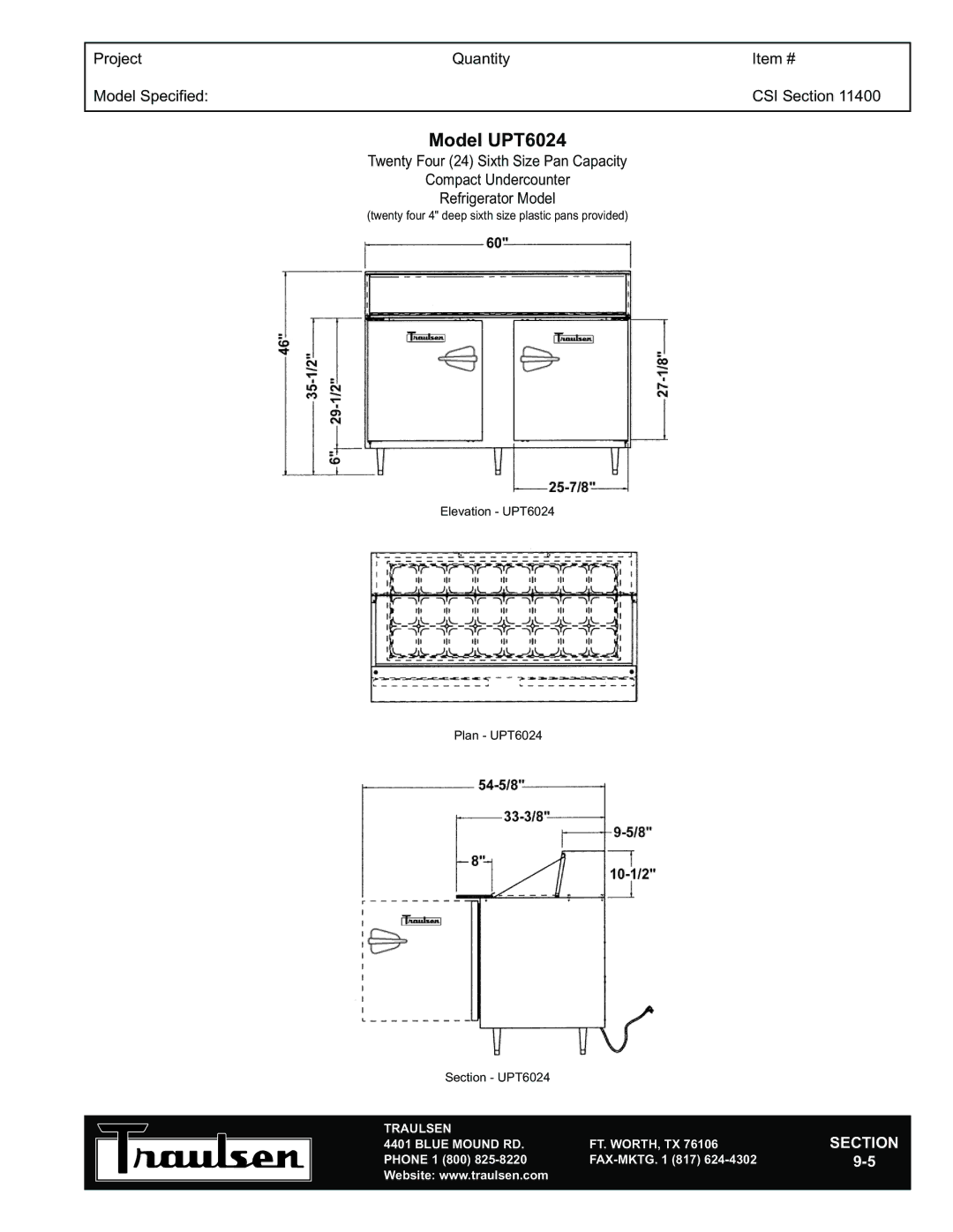 Traulsen UPT6024-LR warranty Model UPT6024 