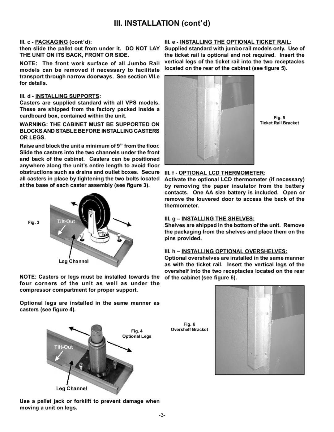 Traulsen VPS72J, VPS66J, VPS54J owner manual III. Installation cont’d 