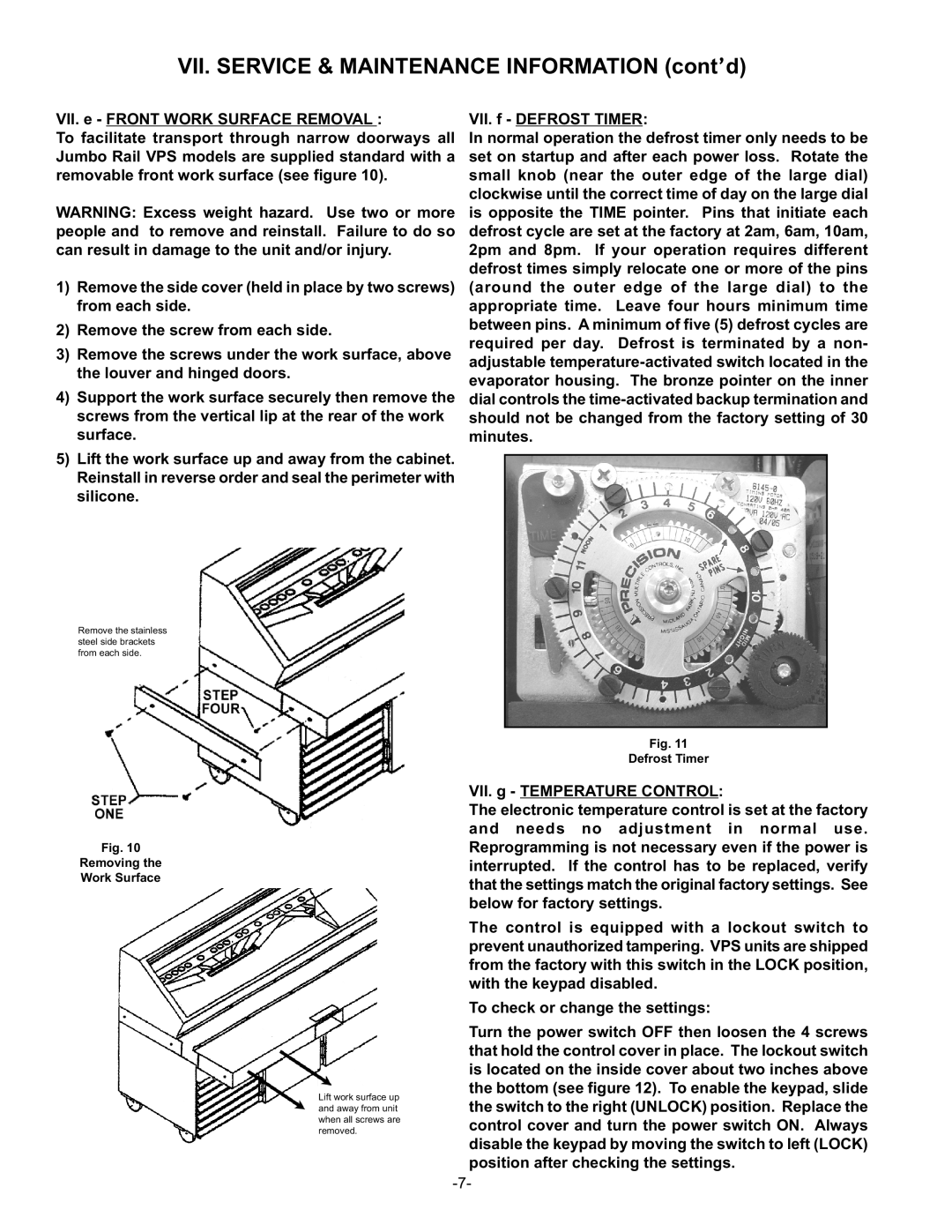 Traulsen VPS72J, VPS66J, VPS54J owner manual VII. Service & Maintenance Information cont’d 