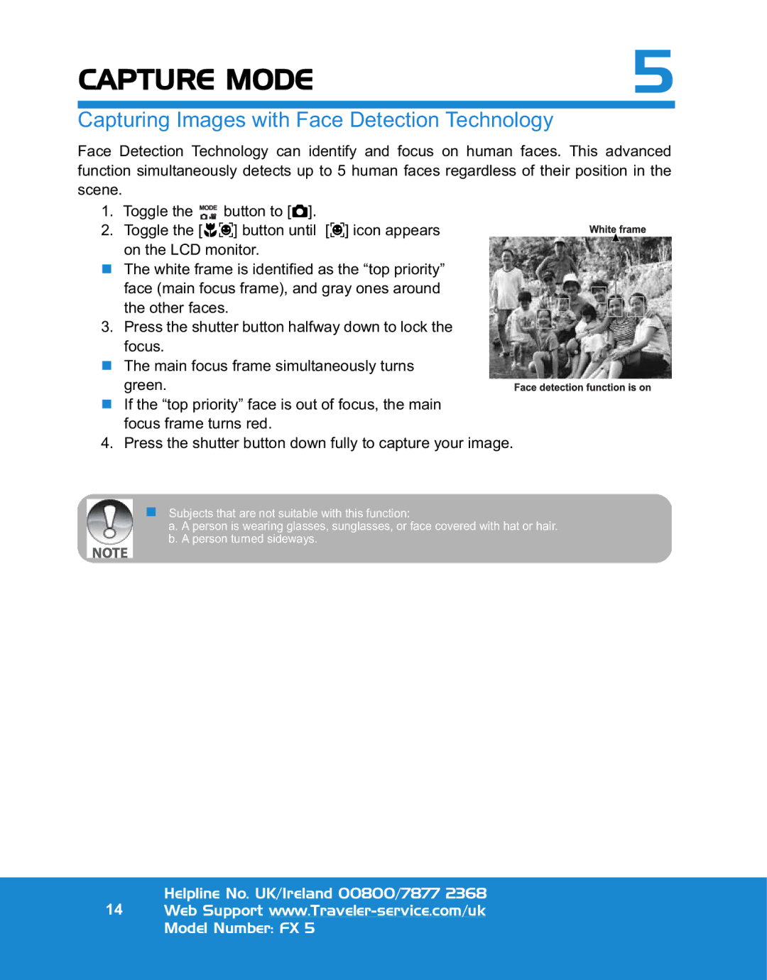 Traveler FX 5 specifications Capturing Images with Face Detection Technology, On the LCD monitor 