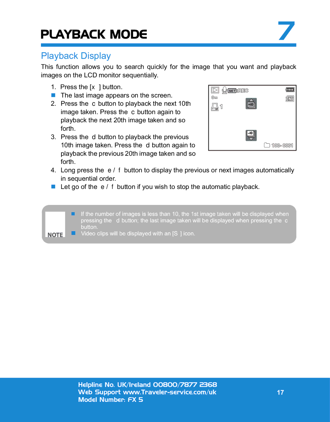 Traveler FX 5 specifications Playback Display 