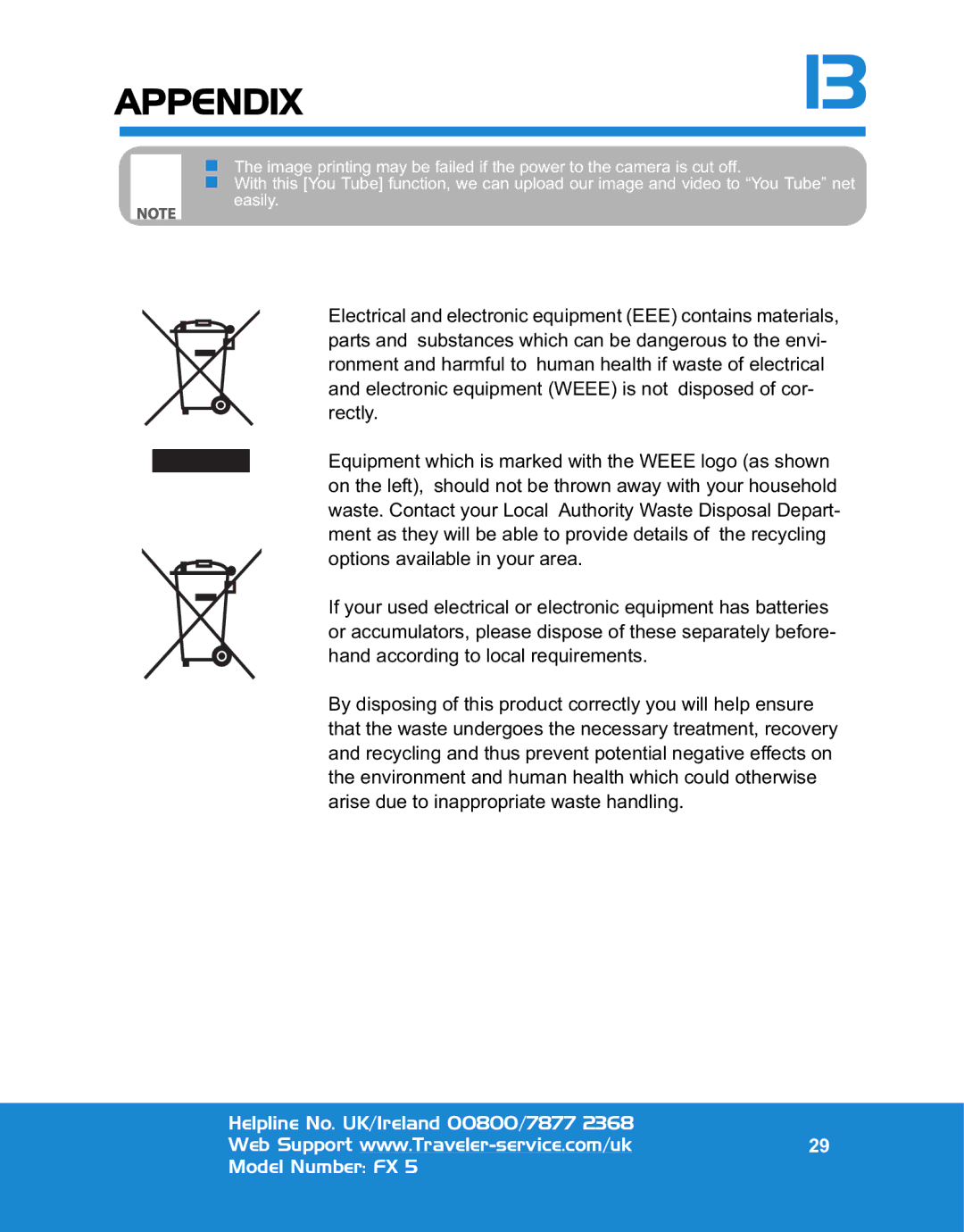 Traveler FX 5 specifications APPENDIX13 