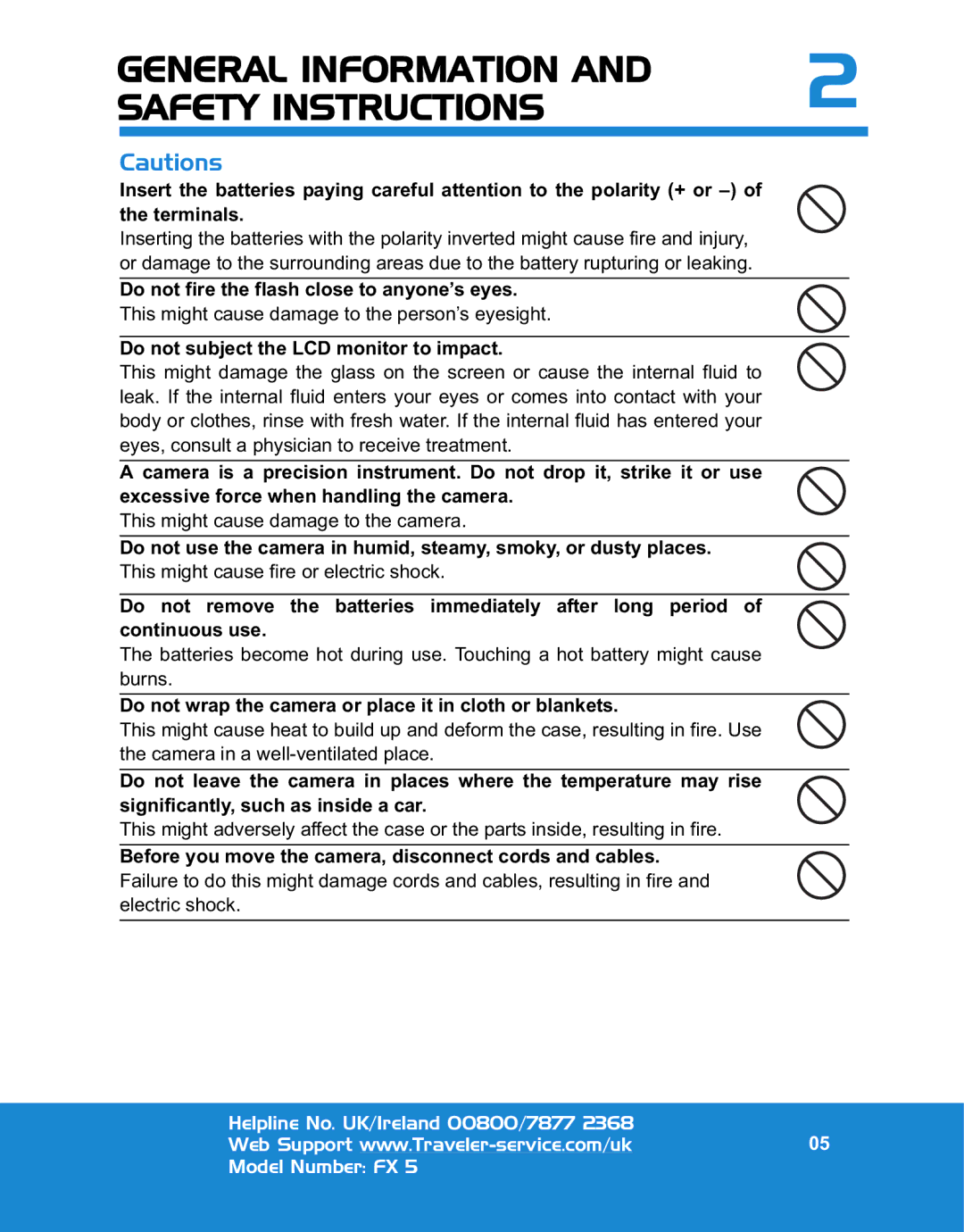 Traveler FX 5 specifications Do not fire the flash close to anyone’s eyes, Do not subject the LCD monitor to impact 