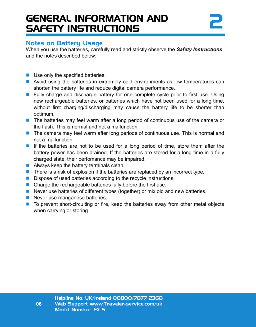 Traveler FX 5 specifications General Information Safety Instructions 