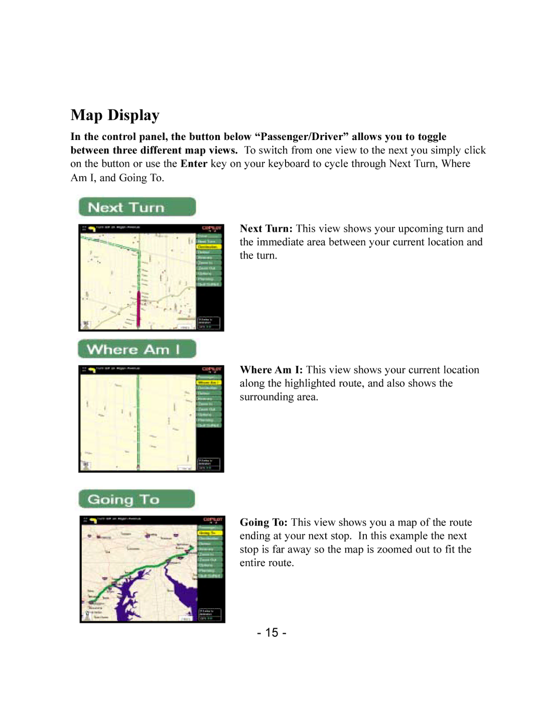 TravRoute CoPilot 2002 manual Map Display 