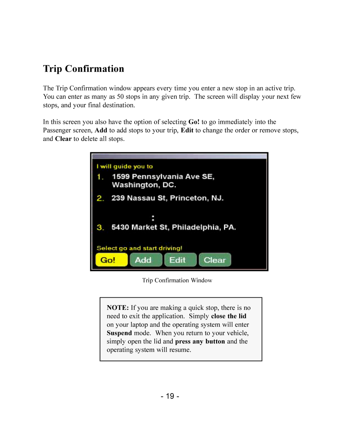 TravRoute CoPilot 2002 manual Trip Confirmation 