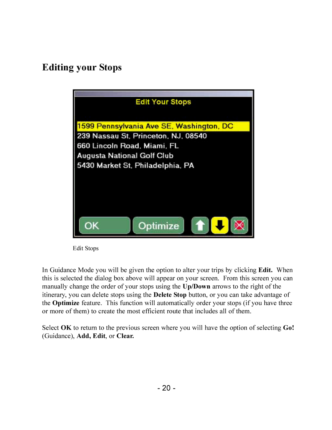 TravRoute CoPilot 2002 manual Editing your Stops 