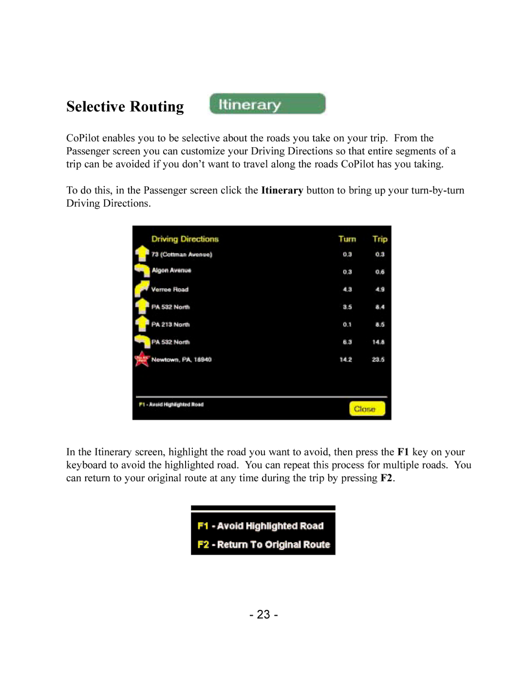 TravRoute CoPilot 2002 manual Selective Routing 