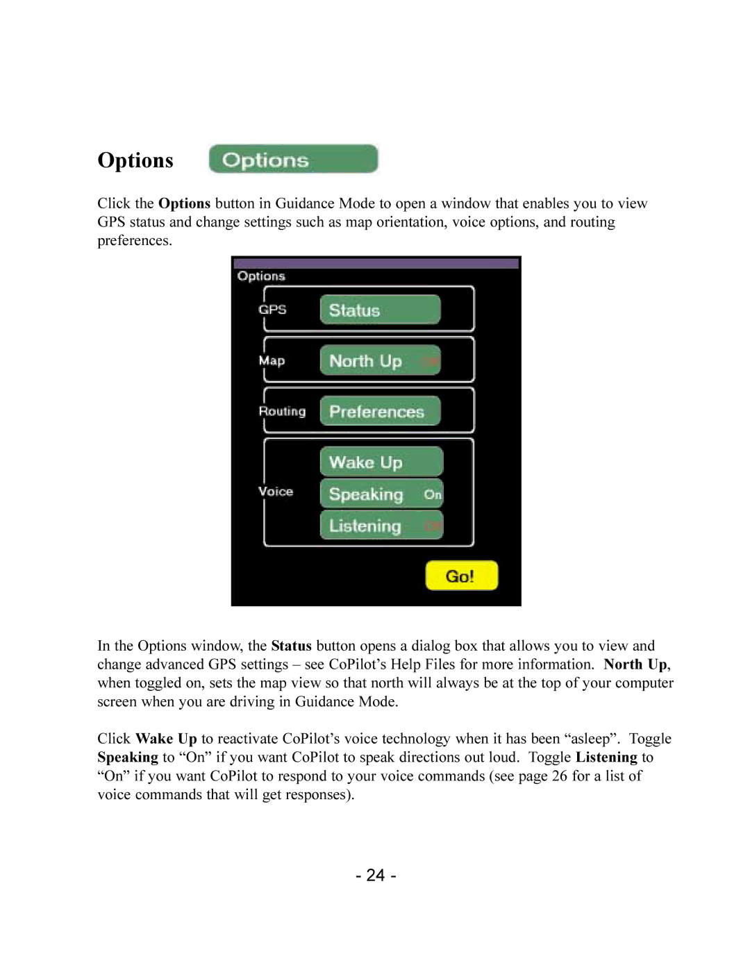 TravRoute CoPilot 2002 manual Options 