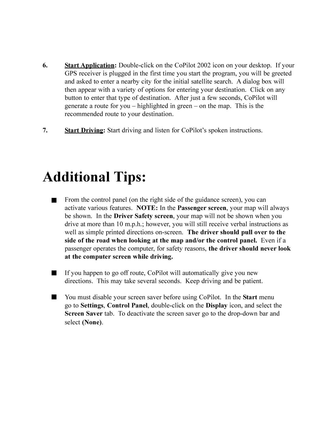 TravRoute CoPilot 2002 manual Additional Tips 