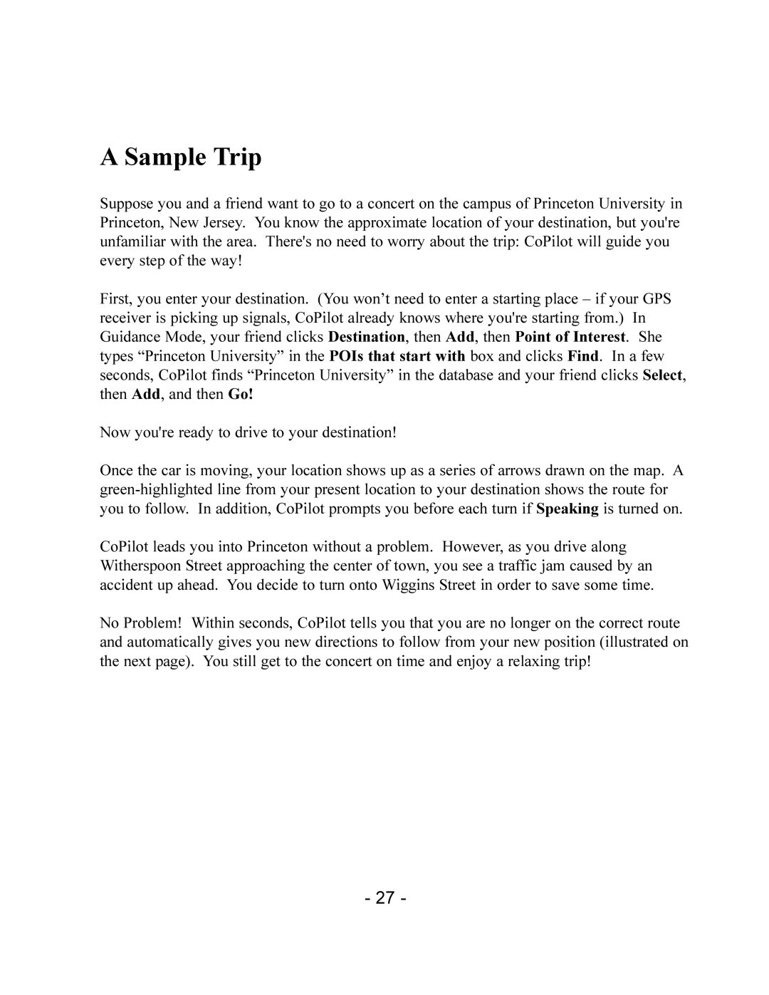 TravRoute CoPilot 2002 manual Sample Trip 