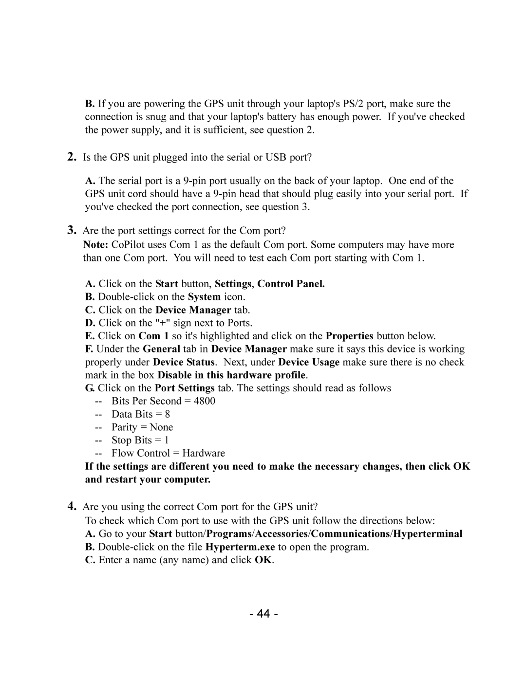 TravRoute CoPilot 2002 manual Click on the Start button, Settings, Control Panel 