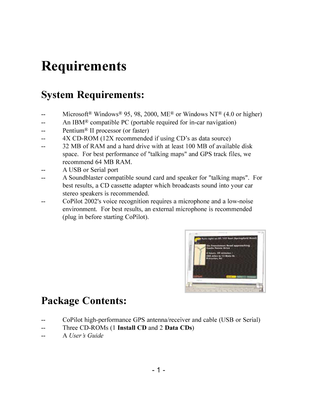 TravRoute CoPilot 2002 manual System Requirements 