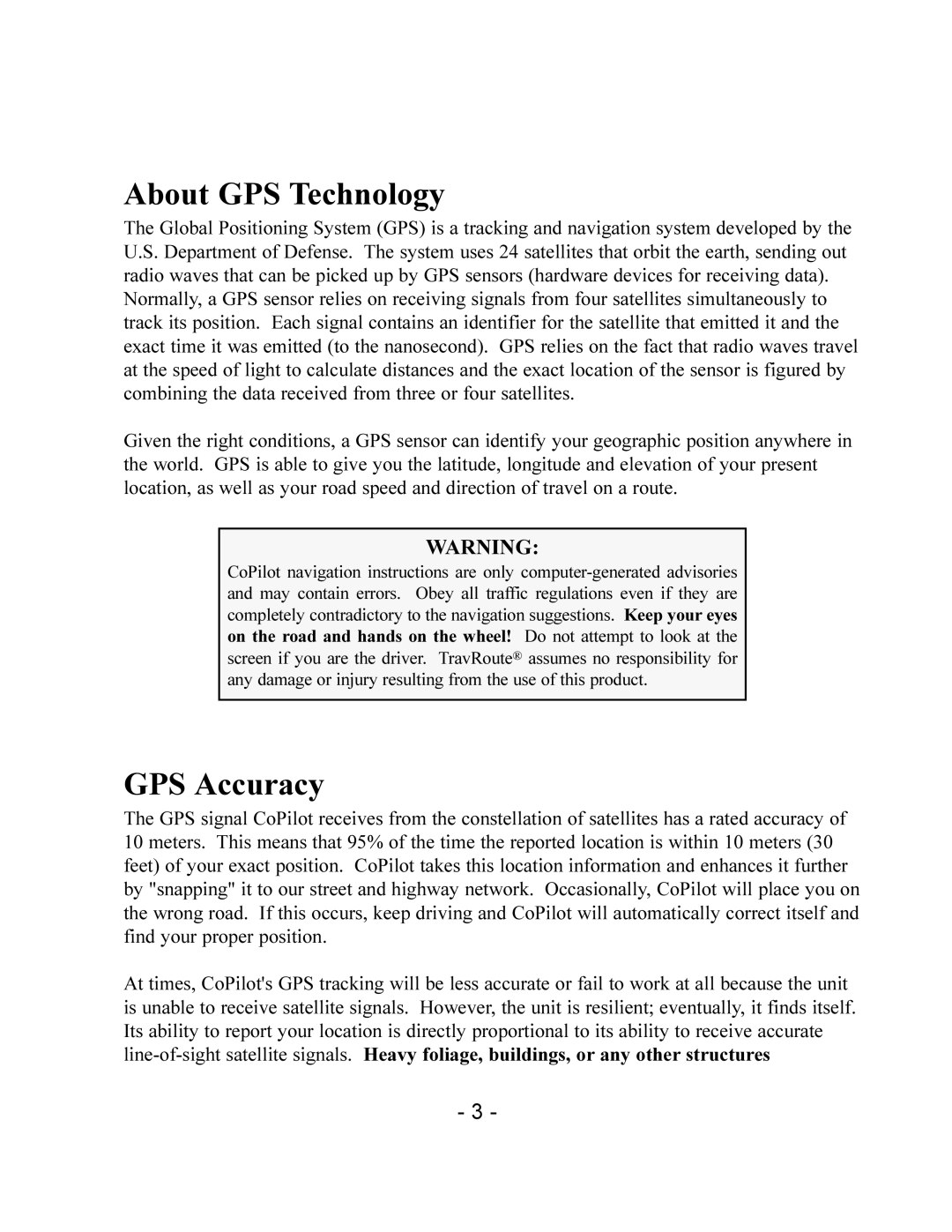 TravRoute CoPilot 2002 manual About GPS Technology 