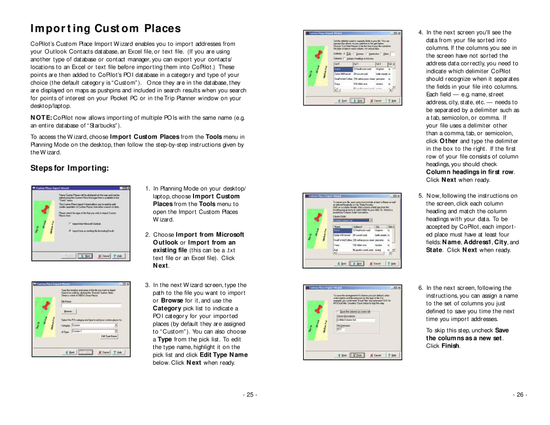 TravRoute Pocket PC 5 manual Importing Custom Places, Steps for Importing 