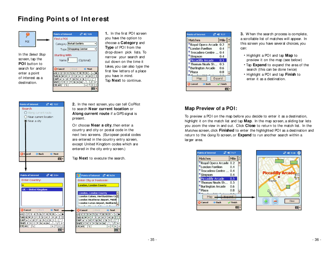 TravRoute Pocket PC 5 manual Finding Points of Interest, Map Preview of a POI 