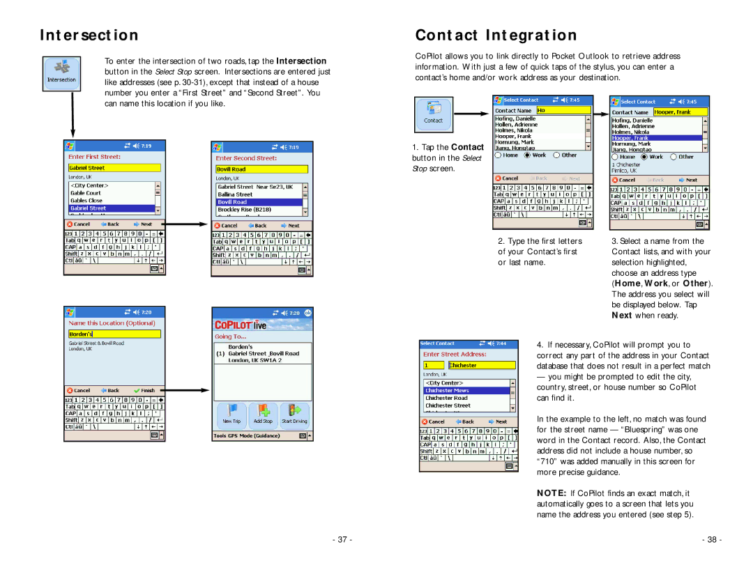 TravRoute Pocket PC 5 manual Intersection, Contact Integration 