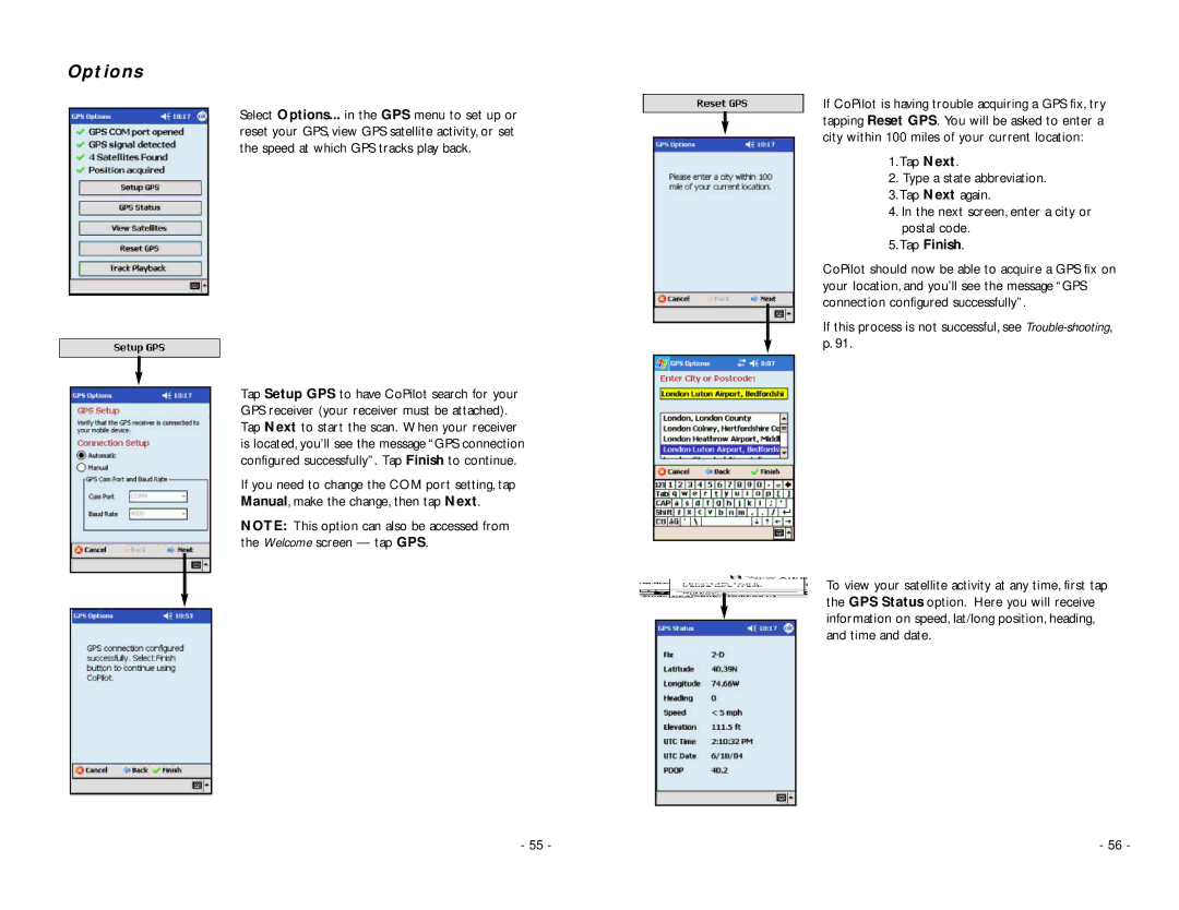 TravRoute Pocket PC 5 manual Options, Tap Finish 