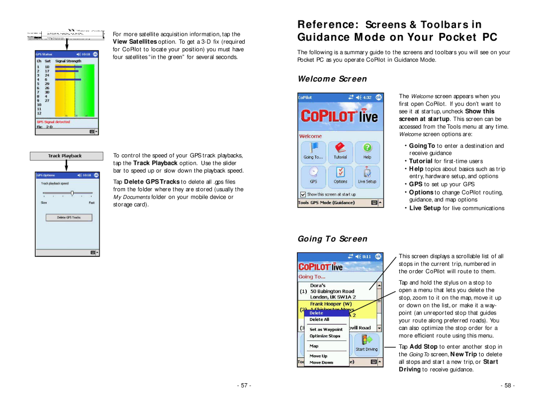 TravRoute Pocket PC 5 manual Guidance Mode on Your Pocket PC, Welcome Screen, Going To Screen 