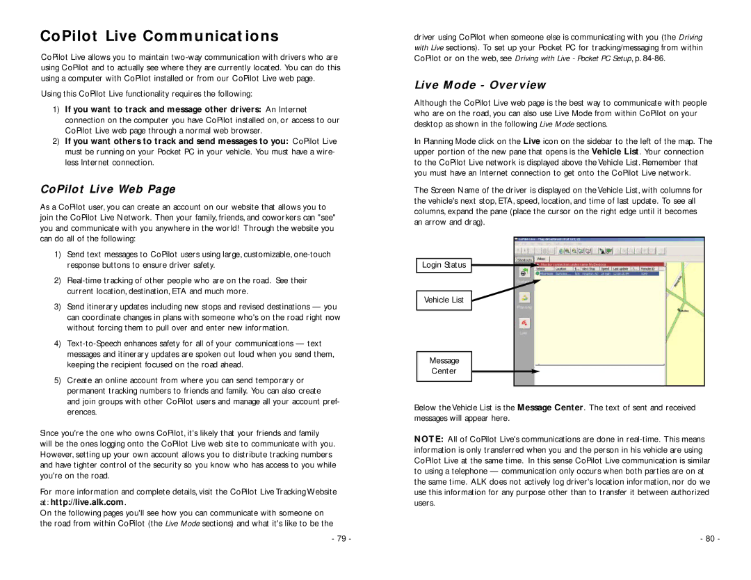 TravRoute Pocket PC 5 manual CoPilot Live Communications, CoPilot Live Web, Live Mode Overview 