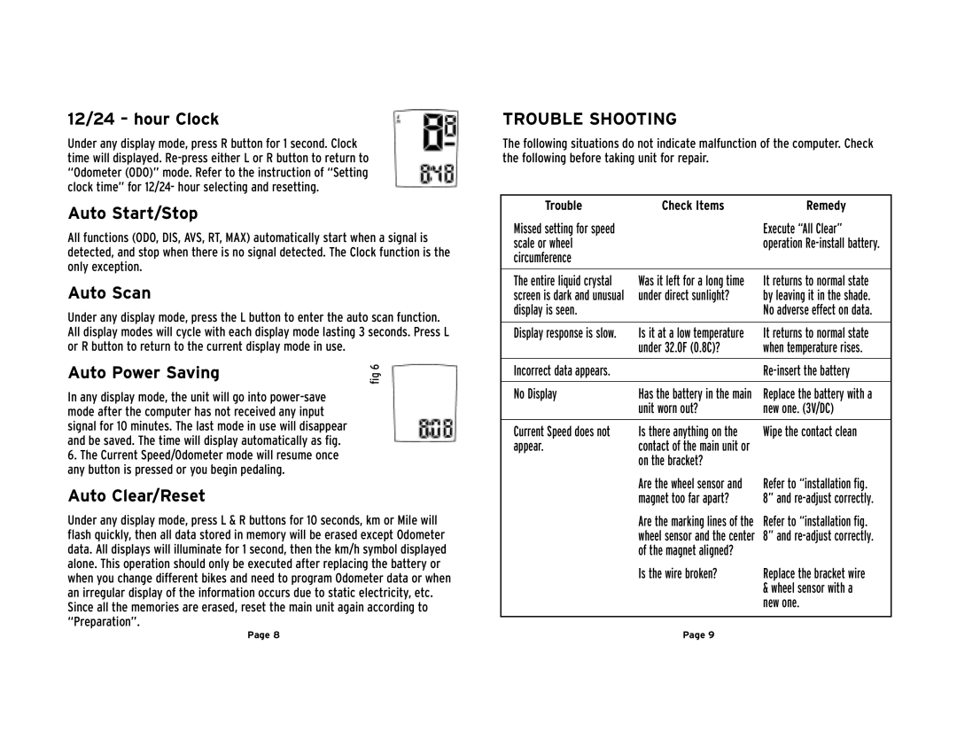 Trek 2.0 owner manual Trouble Shooting 