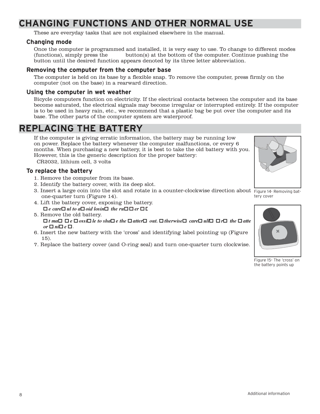 Trek 6i, 8i, 9i, 11i owner manual Changing Functions and Other Normal USE, Replacing the Battery 