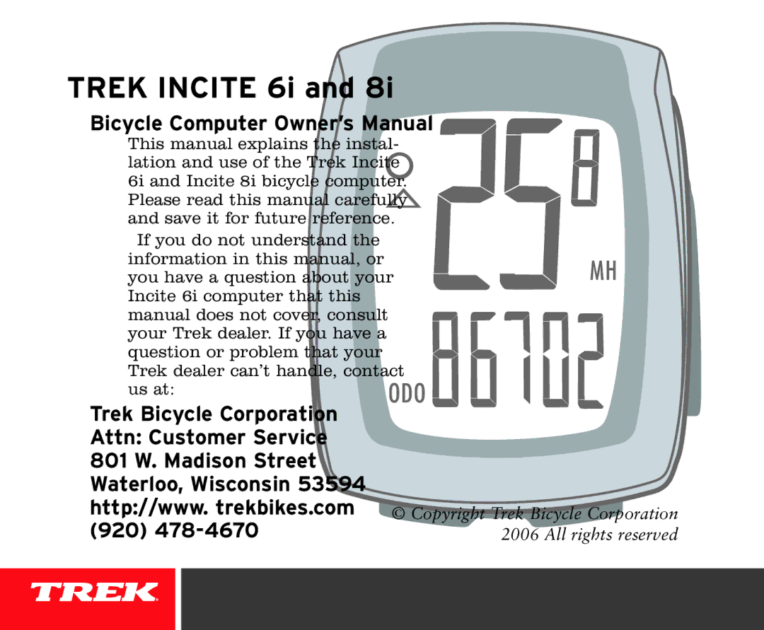 Trek 8i owner manual Trek Incite 6i, 920 