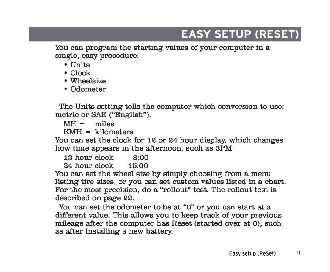 Trek 8i, 6i owner manual Easy setup ReSet 