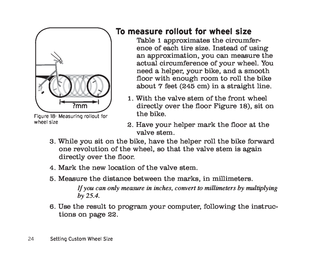 Trek 6i, 8i owner manual To measure rollout for wheel size 