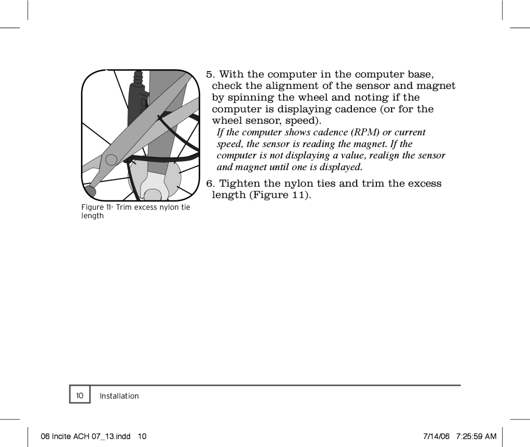 Trek Bicycle Computer manual Tighten the nylon ties and trim the excess length Figure 