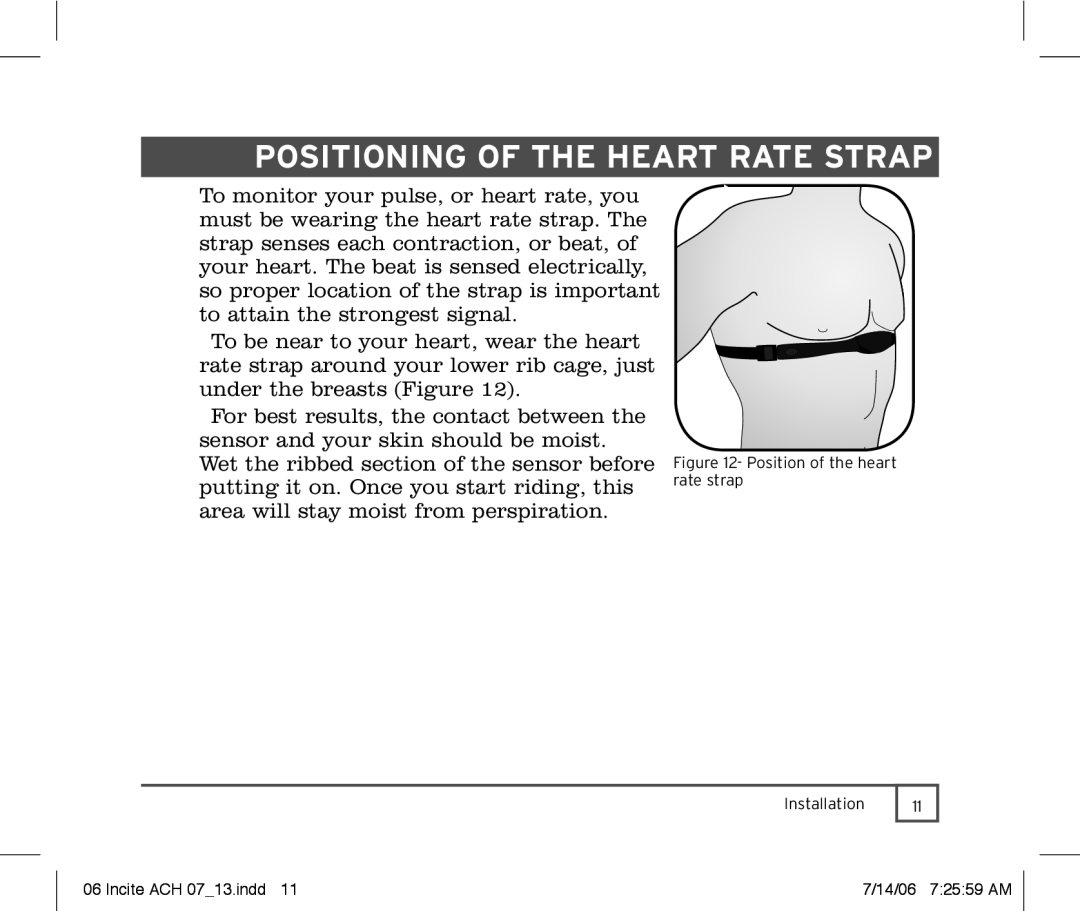 Trek Bicycle Computer manual Positioning of the heart rate strap 