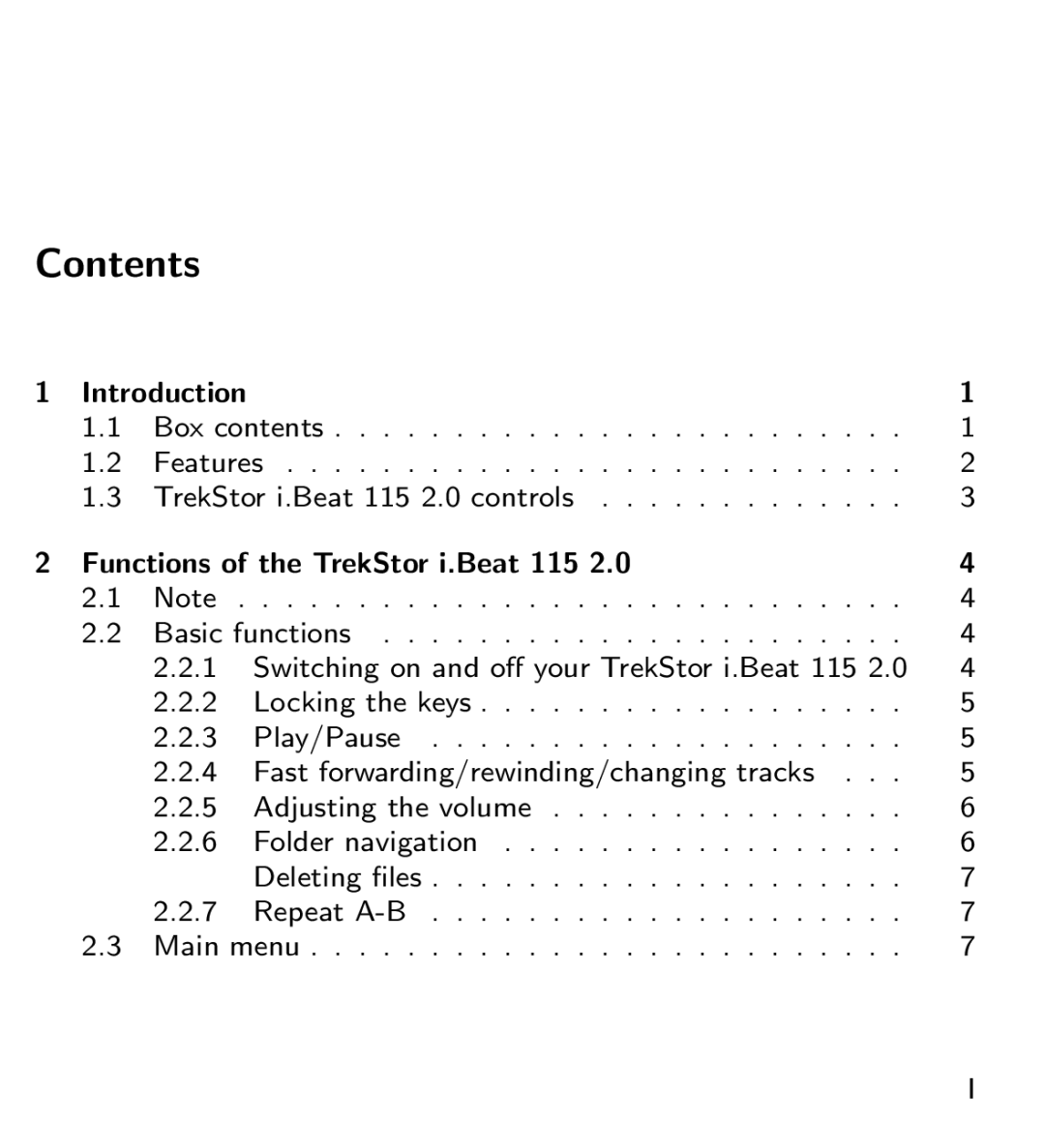 TrekStor 115 manual Contents 