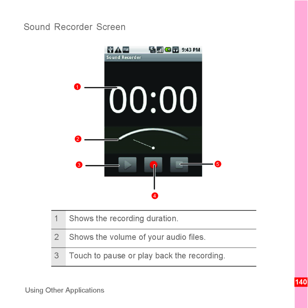 TrekStor Android 2.1 operating instructions Sound Recorder Screen 