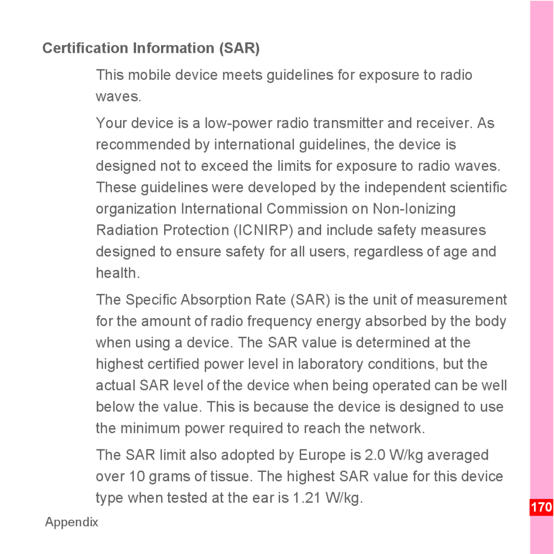 TrekStor Android 2.1 operating instructions Certification Information SAR 