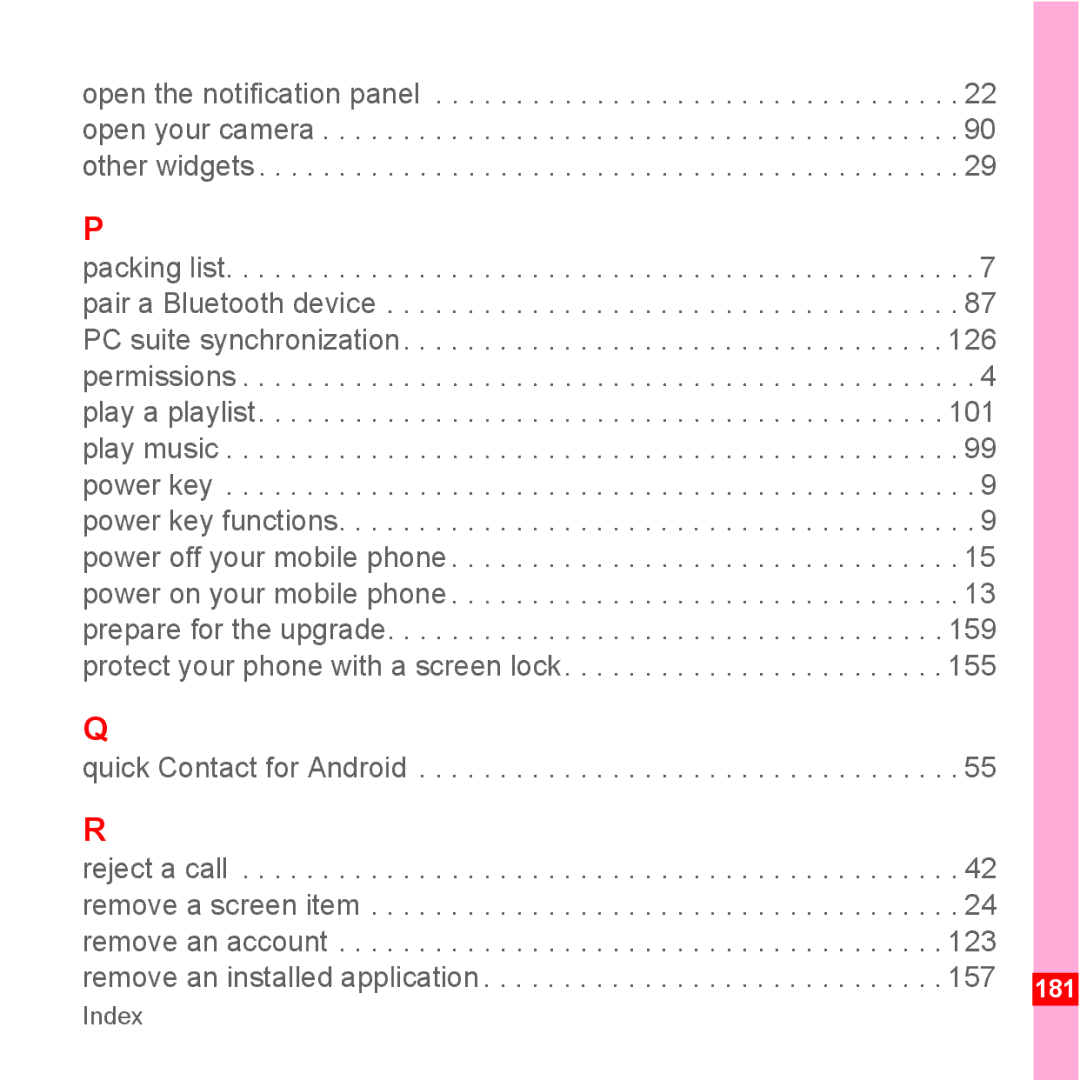 TrekStor Android 2.1 operating instructions Quick Contact for Android, 123, 157 