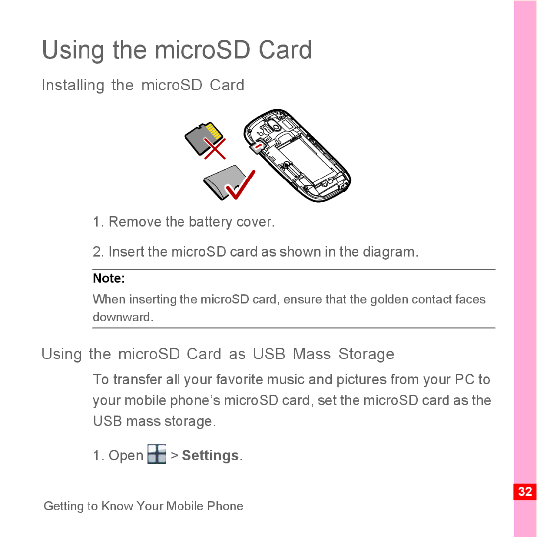 TrekStor Android 2.1 operating instructions Installing the microSD Card, Using the microSD Card as USB Mass Storage 