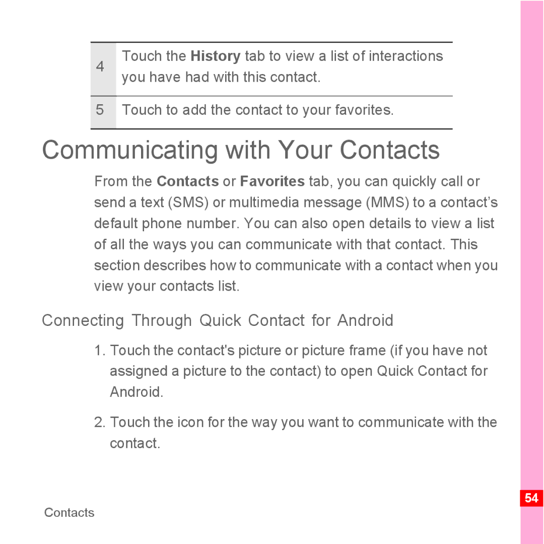 TrekStor Android 2.1 operating instructions Communicating with Your Contacts, Connecting Through Quick Contact for Android 