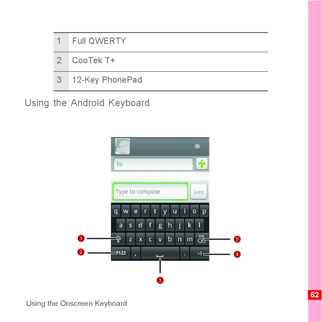 TrekStor Android 2.1 operating instructions Using the Android Keyboard, Full Qwerty CooTek T+ Key PhonePad 