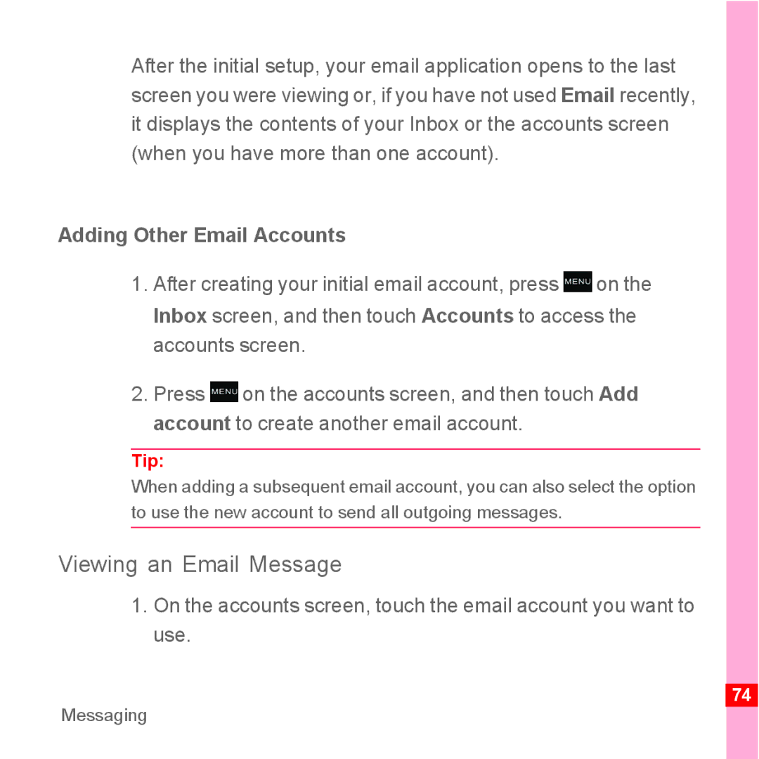 TrekStor Android 2.1 operating instructions Viewing an Email Message, Adding Other Email Accounts 