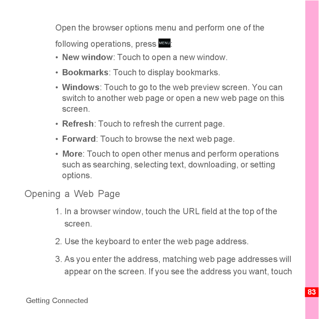 TrekStor Android 2.1 operating instructions Opening a Web 