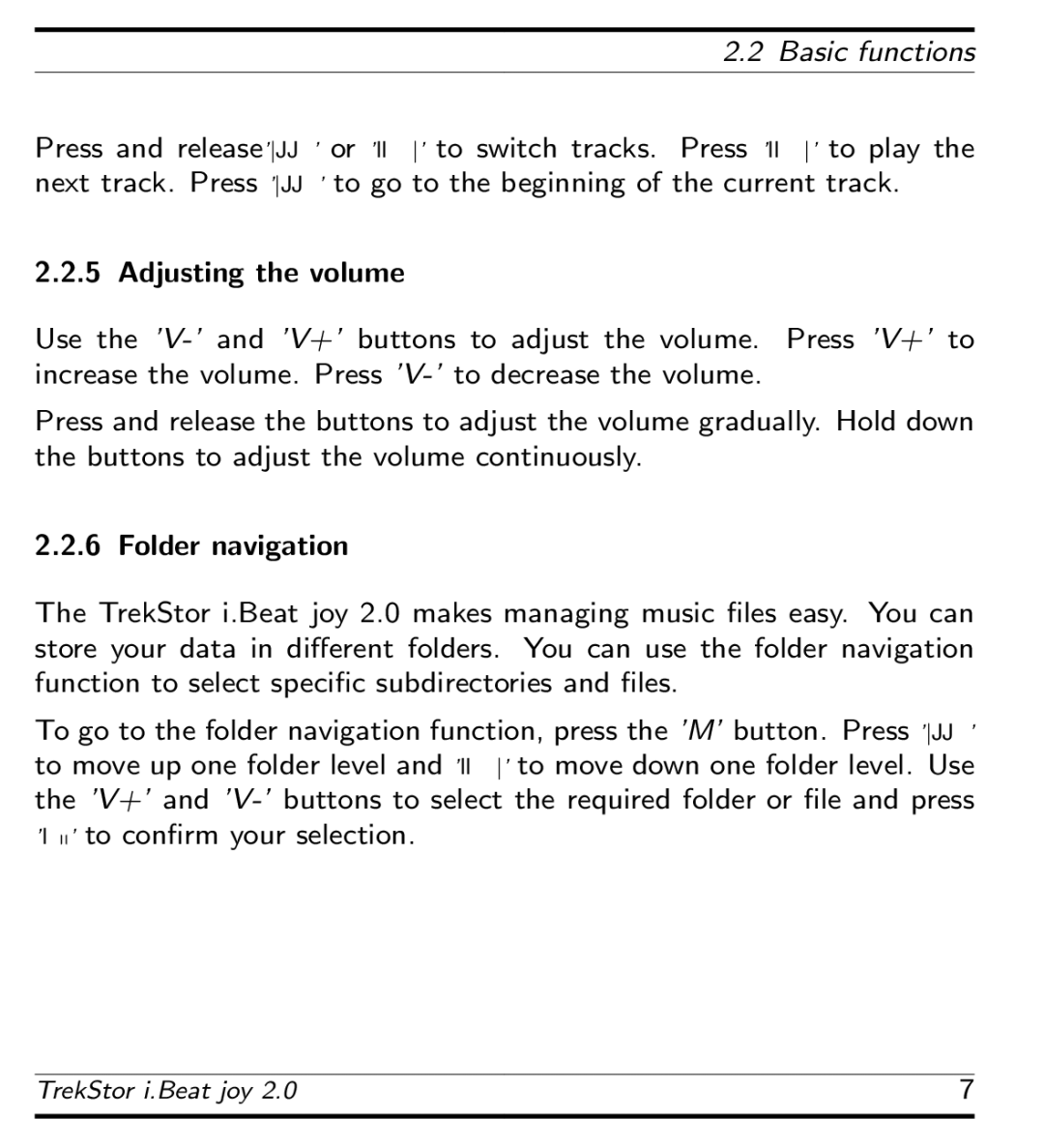 TrekStor i.Beat joy 2.0 manual Basic functions 