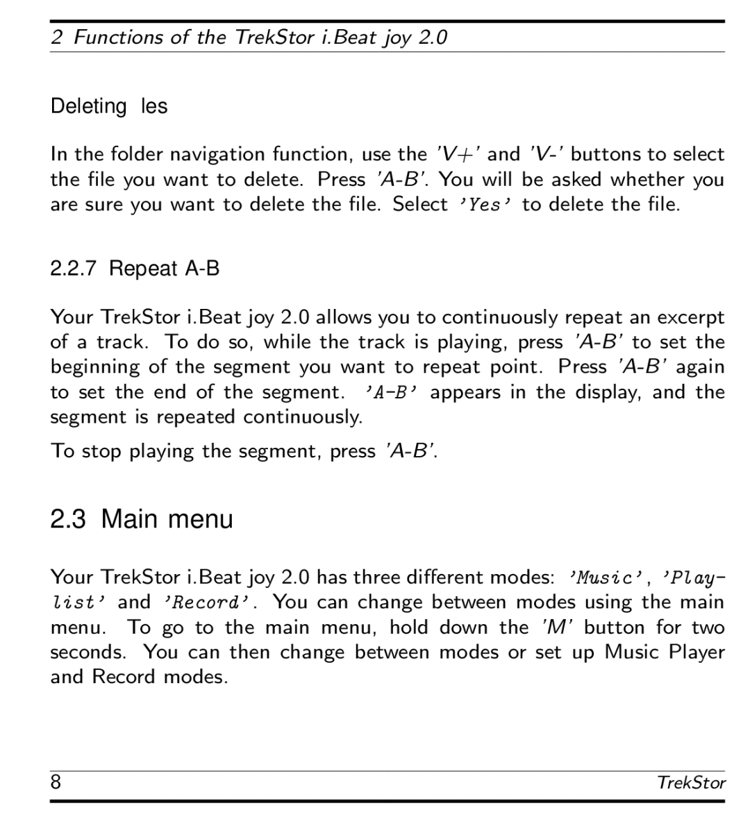 TrekStor i.Beat joy 2.0 manual Main menu 