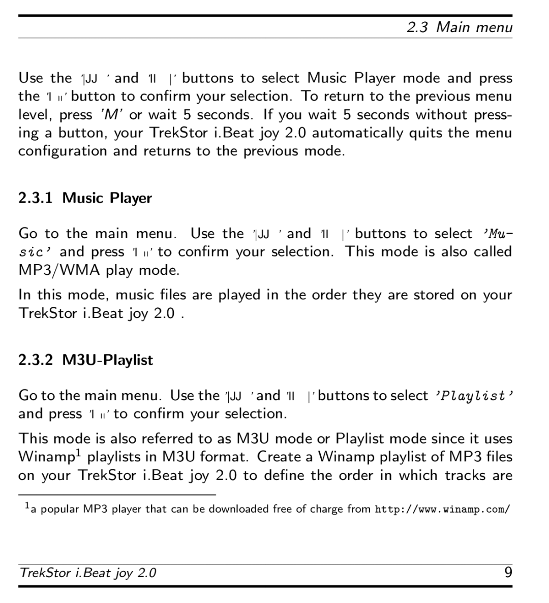 TrekStor i.Beat joy 2.0 manual Main menu 