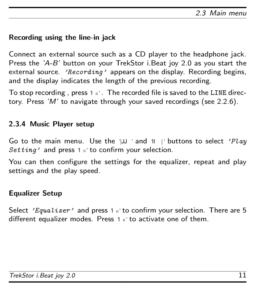 TrekStor i.Beat joy 2.0 manual Music Player setup 