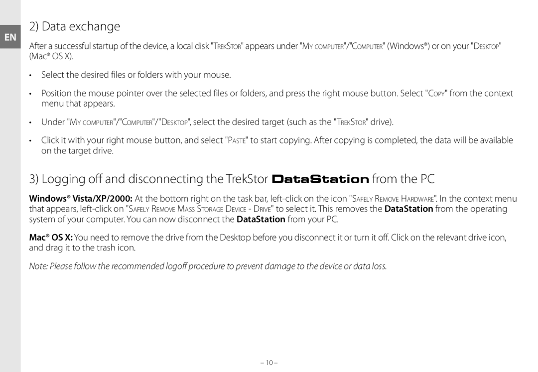 TrekStor maxi g.u manual Data exchange 